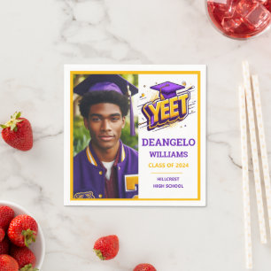Funny Senior Yeet Purple Gold Graduation Napkin