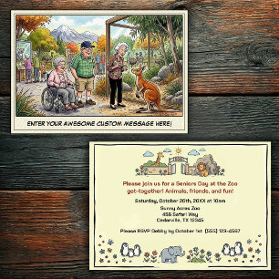 Funny Seniors Day at the Zoo Get-together  Invitat Invitation