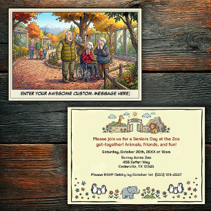 Funny Seniors Day at the Zoo Get-together  Invitat Invitation