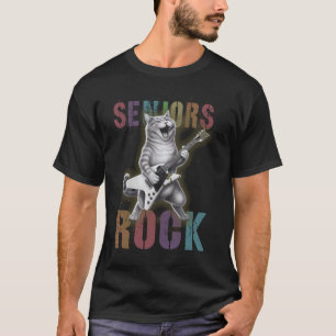 Funny SENIORS ROCK Cat Lover Graduated Sign My Aut T-Shirt