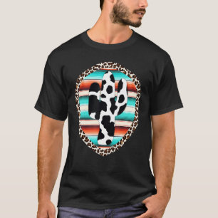 Funny Serape Cow Print Cactus Leopard Print Turquo T-Shirt