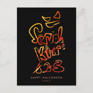 Funny Serial Killer Typography Spooky Pumbkin Postcard