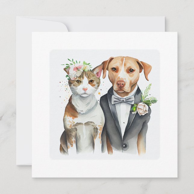 funny serious: cat and dog weding, watercolor   (Front)