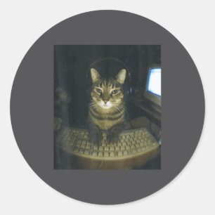 Funny Serious Gamer Cat Lovers Stud Kitty Cat Meme Classic Round Sticker