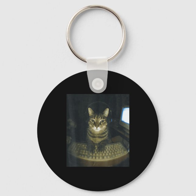 Funny Serious Gamer Cat Lovers Stud Kitty Cat Meme Key Ring (Front)