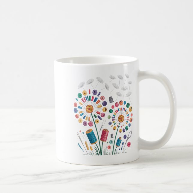 Funny Sewing Dandelion Flowers Thread Buttons Quil Coffee Mug (Right)