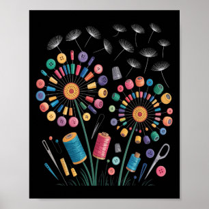 Funny Sewing Dandelion Flowers Thread Buttons Quil Poster