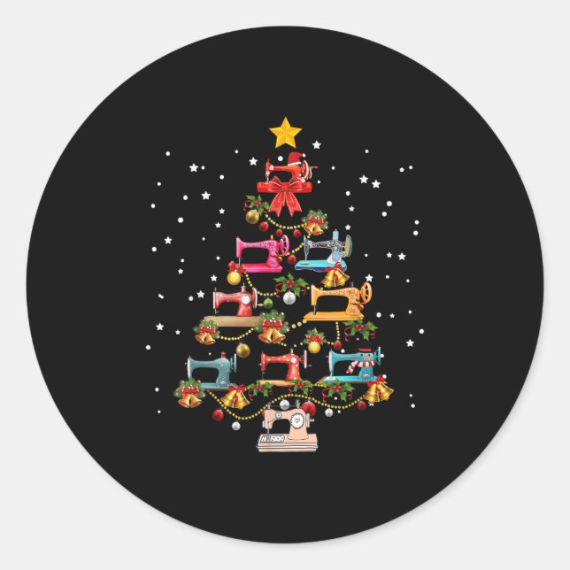 Funny Sewing Machine Christmas Tree Christmas Orna Classic Round Sticker (Front)