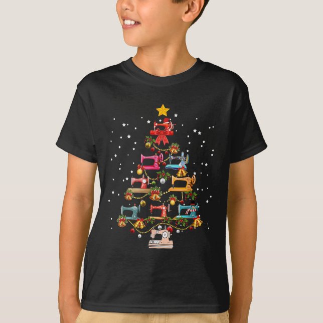 Funny Sewing Machine Christmas Tree Christmas Orna T-Shirt (Front)