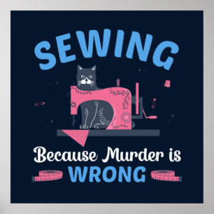 funny sewing murder word art cat poster
