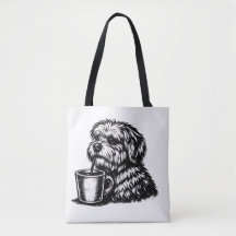 Funny Shaggy Dog Drinking Coffee Sketch Tote Bag