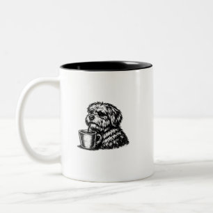 Funny Shaggy Dog Drinking Coffee Sketch Two-Tone Mug