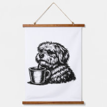 Funny Shaggy Dog Drinking Coffee Wood Wall Tapest