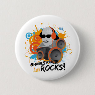Funny Shakespeare Slogan Gift "Shakespeare Rocks" 6 Cm Round Badge