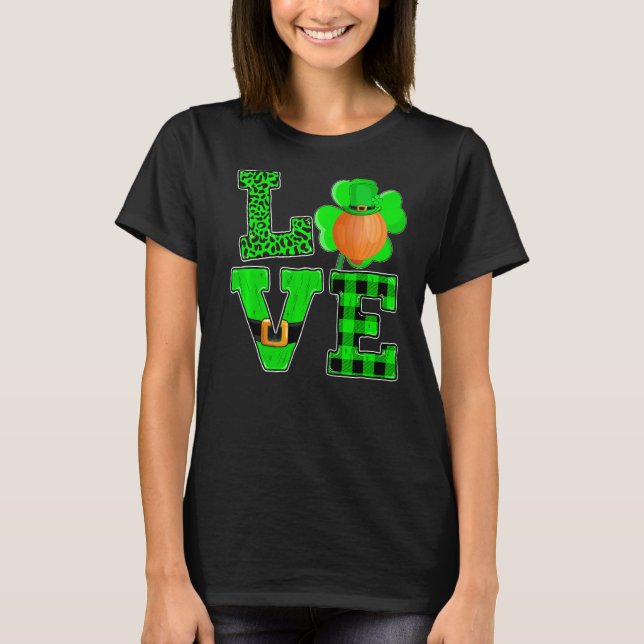 Funny Shamrock Green Plaid Love Onion St. Patrick' T-Shirt (Front)