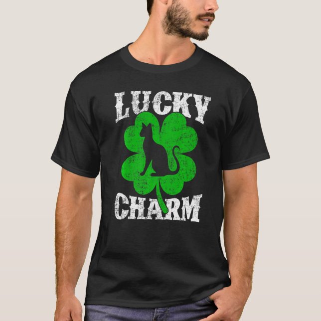 Funny Shamrock Leaf Lucky Charm Sphynx Cat St Patr T-Shirt (Front)