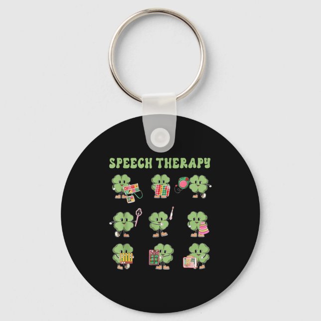 Funny Shamrock Speech Therapy St Patrick's Day Slp Key Ring (Front)