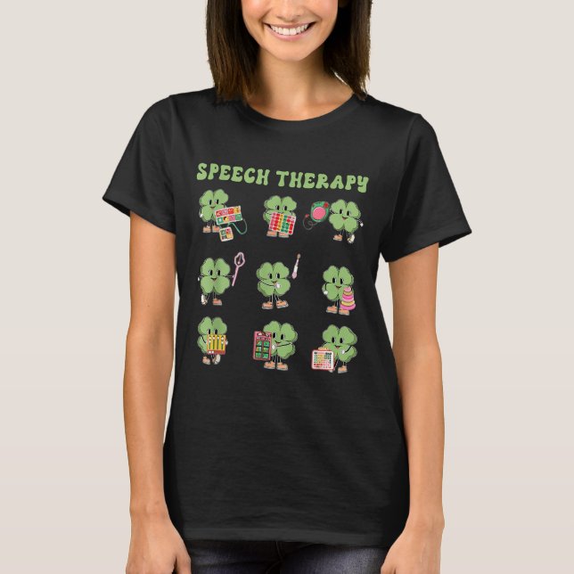Funny Shamrock Speech Therapy St Patrick's Day Slp T-Shirt (Front)