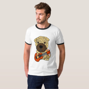 Funny Shar Pei Puppy Dog Playing Guitar T-Shirt