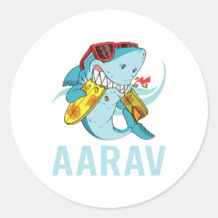 Funny Shark - Aarav Name Classic Round Sticker