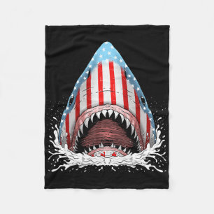 Funny Shark American Flag Jawsome 4th Of July Kids Fleece Blanket