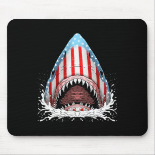 Funny Shark American Flag Jawsome 4th Of July Kids Mouse Mat