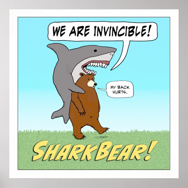 Funny Shark and Bear Invincible Square Poster (Front)