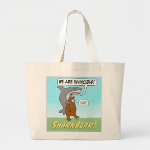 Funny Shark and Bear Invincible Tote Bag
