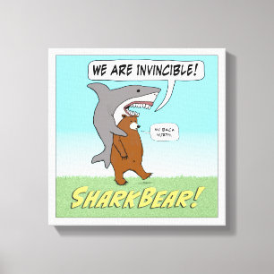 Funny Shark and Bear Invincible Wrapped Canvas
