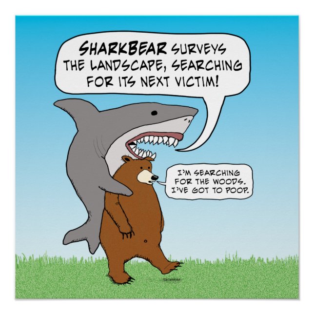 Funny Shark and Bear Quest Poster (Front)