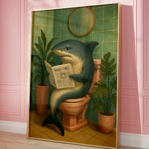 Funny Shark Bathroom Wall Art Shark Reading News