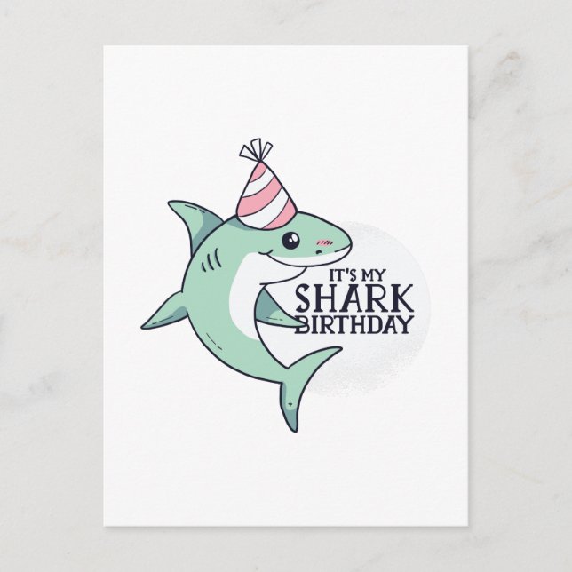 Funny SHARK Birthday Cartoon Kids Teens Adult Gift Postcard (Front)