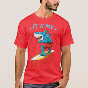 Funny Shark Birthday Summer Surfer Bday Surfboard  T-Shirt