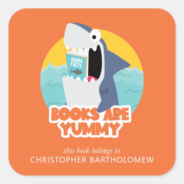 Funny Shark Bookplate Square Sticker (Front)