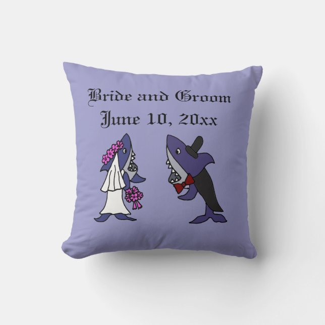 Funny Shark Bride and Groom Wedding Art Cushion (Front)