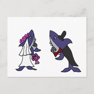 Funny Shark Bride and Groom Wedding Cartoon Postcard