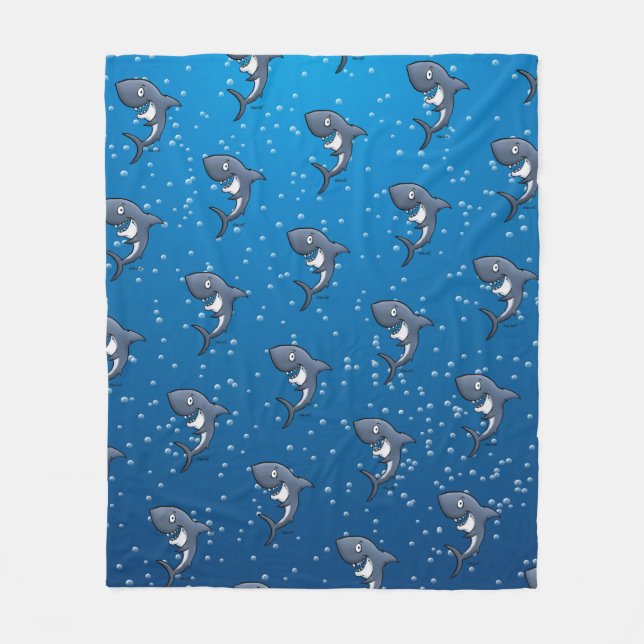 Funny Shark Cartoon Blue Bubbles Fleece Blanket (Front)