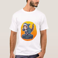 Funny Shark Cat On Robot Vacuum Retro Meme Art