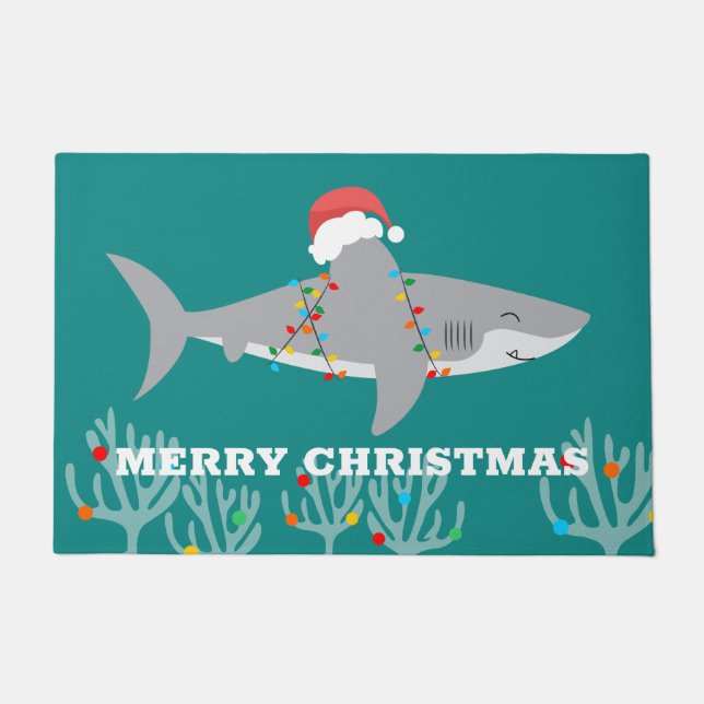 Funny Shark Christmas Door Mat (Front)