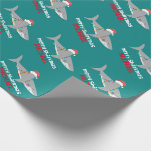 Funny Shark Christmas   Name Wrapping Paper