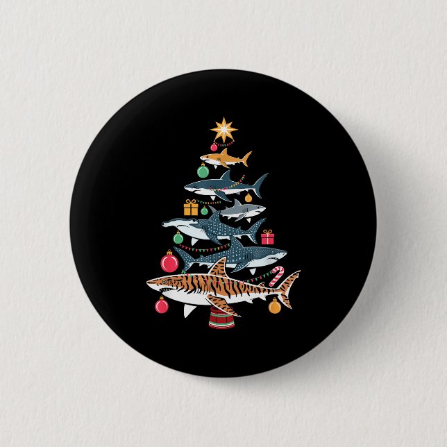 Funny Shark Christmas Tree  6 Cm Round Badge (Front)