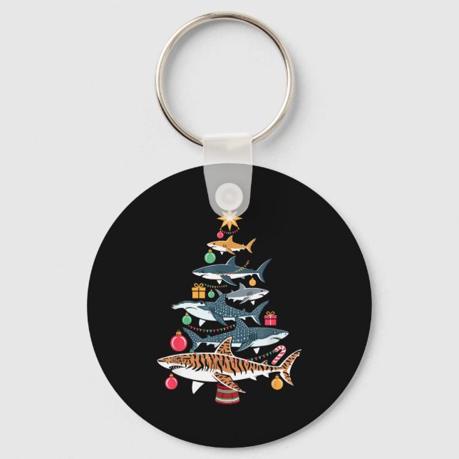Funny Shark Christmas Tree  Key Ring (Front)