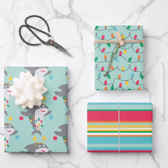 Funny Shark Christmas Wrapping Paper Sheet (Front)