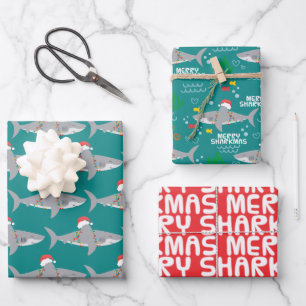Funny Shark Christmas Wrapping Paper Sheet