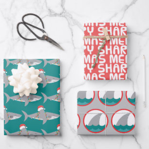 Funny Shark Christmas Wrapping Paper Sheet Set