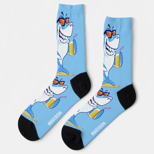 Funny Shark custom name Socks (Left)