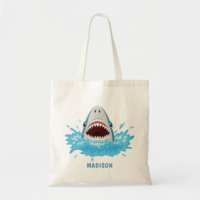 Funny Shark custom name tote bags (Front)