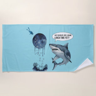 Funny shark diver lunch time :nice bubbles bro beach towel