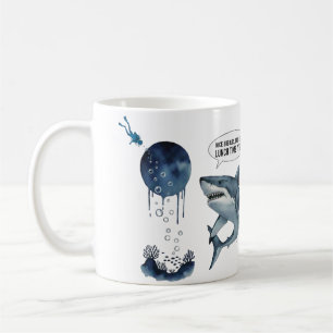 Funny shark diver lunch time :nice bubbles bro coffee mug