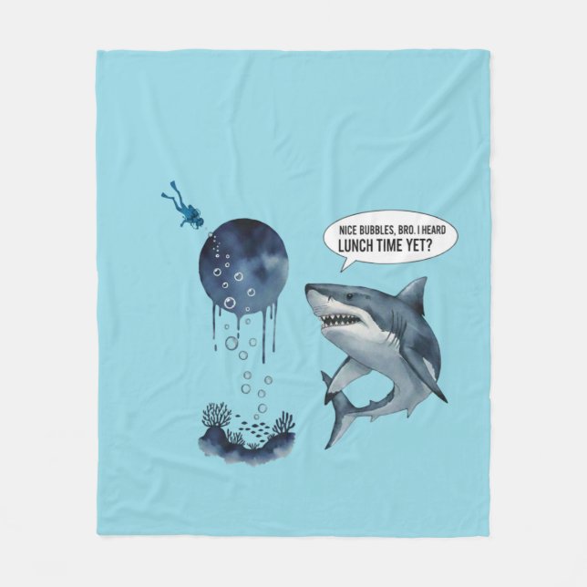 Funny shark diver lunch time :nice bubbles bro fleece blanket (Front)